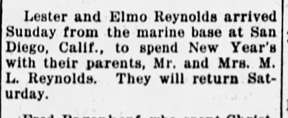 Lester Reynolds and Elmo Charles Reynolds Mentioned